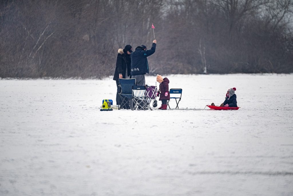 family, winter, ice fishing
